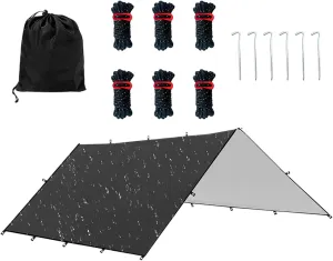 Waterproof Tent Tarp, Camping Tarp, Camping Shelter Cover, Weatherproof Outdoor Blanket, UV-Resistant Fabric, Compact Foldable, Black, Hiking Picnic Survival Setup