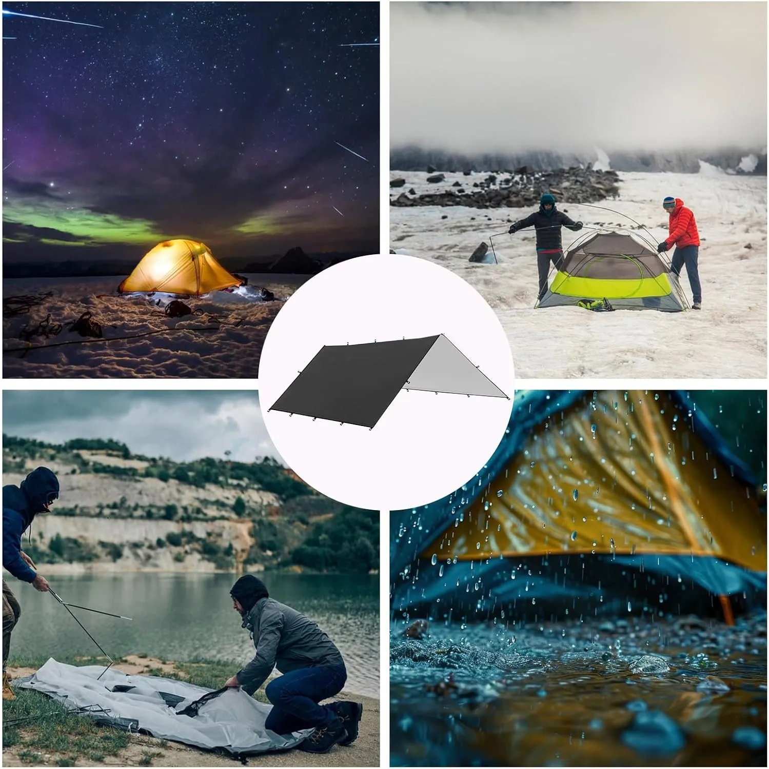 Waterproof Tent Tarp, Camping Tarp, Camping Shelter Cover, Weatherproof Outdoor Blanket, UV-Resistant Fabric, Compact Foldable, Black, Hiking Picnic Survival Setup