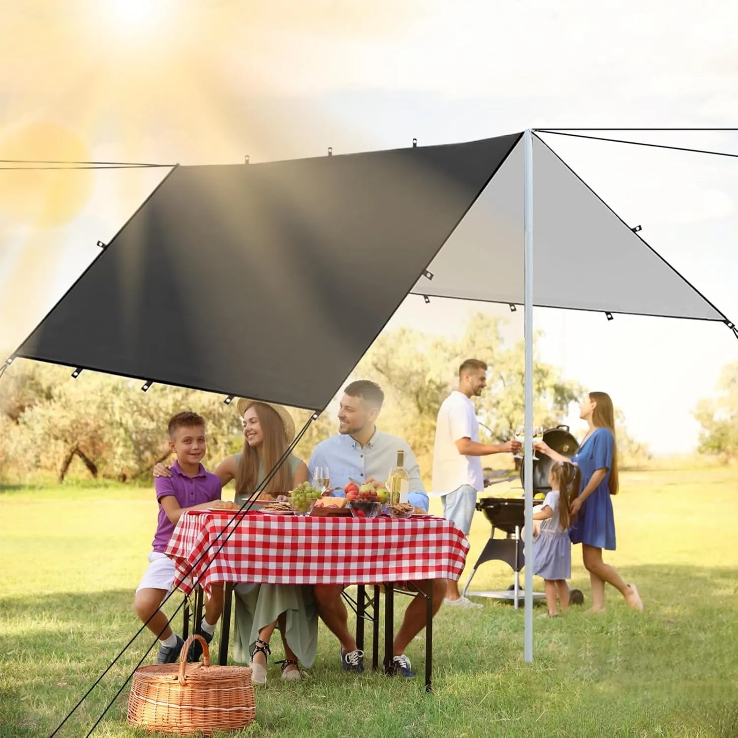 Waterproof Tent Tarp, Camping Tarp, Camping Shelter Cover, Weatherproof Outdoor Blanket, UV-Resistant Fabric, Compact Foldable, Black, Hiking Picnic Survival Setup