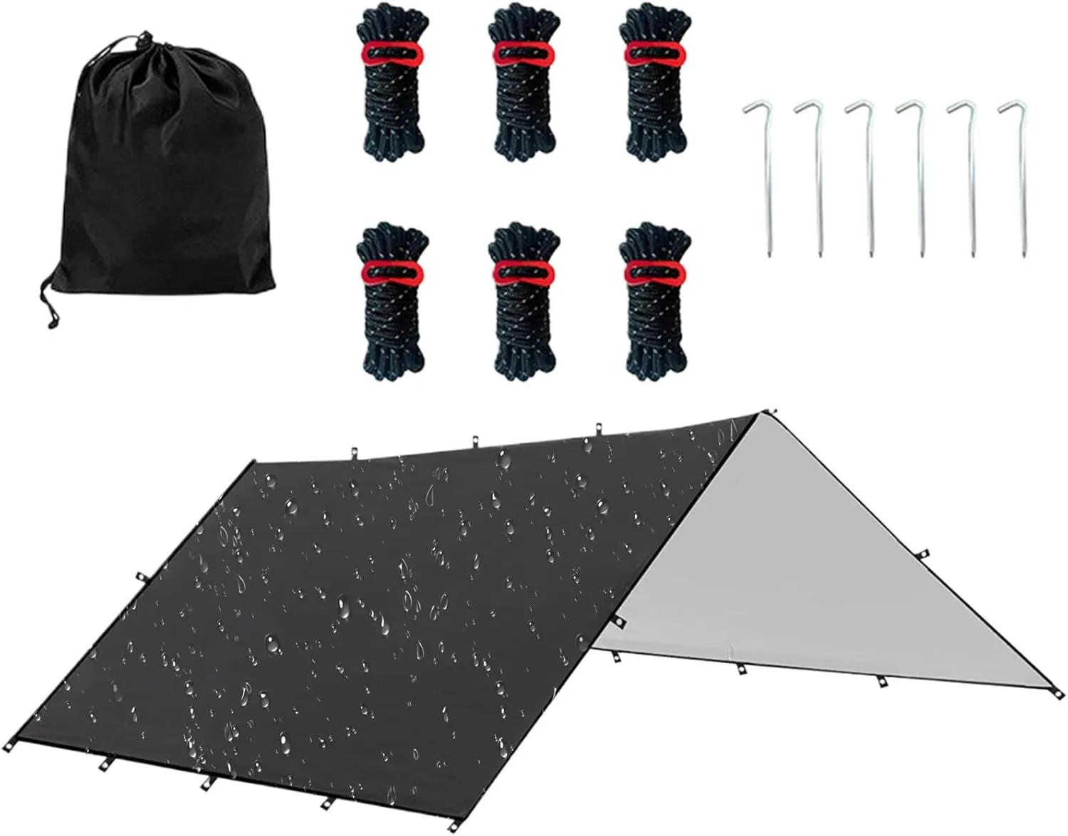 Waterproof Tent Tarp, Camping Tarp, Camping Shelter Cover, Weatherproof Outdoor Blanket, UV-Resistant Fabric, Compact Foldable, Black, Hiking Picnic Survival Setup