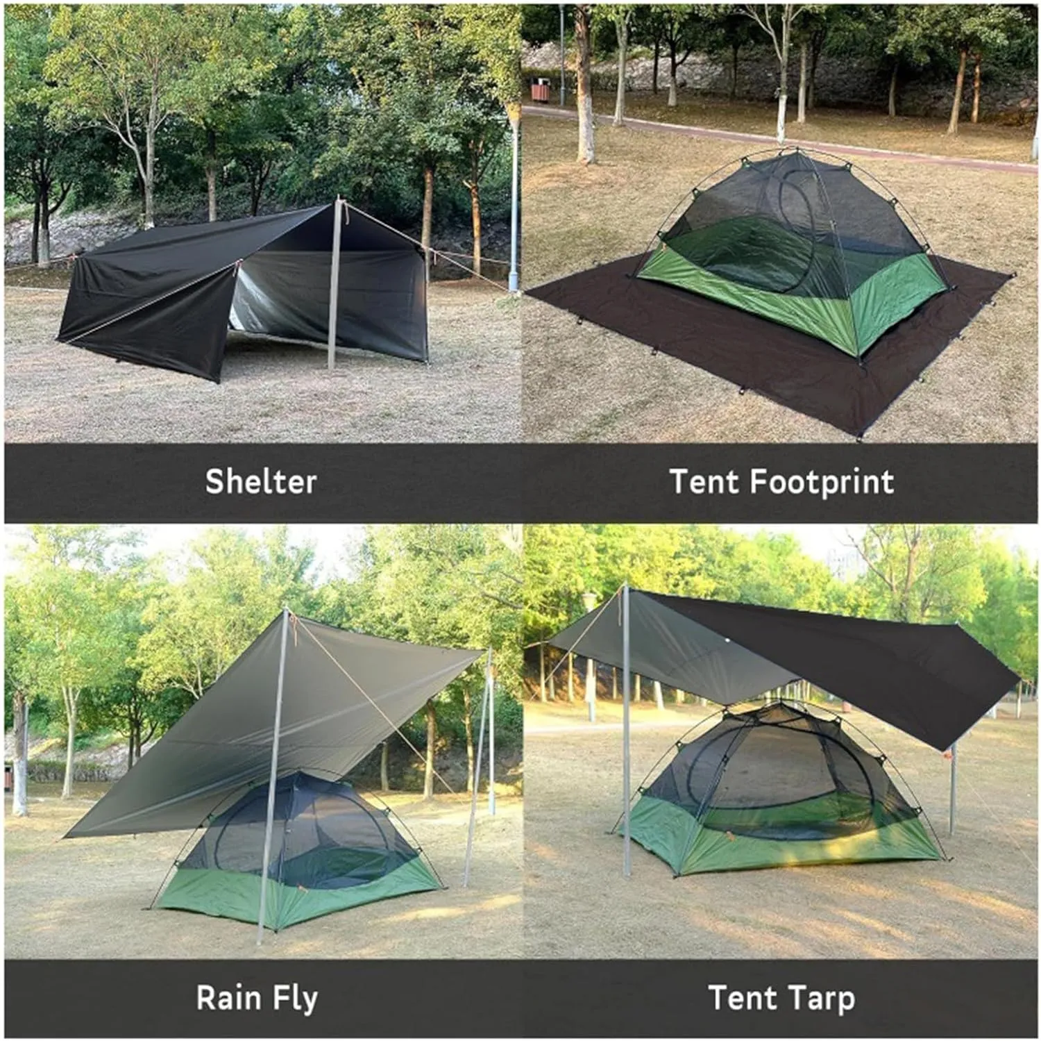 Waterproof Tent Tarp, Camping Tarp, Camping Shelter Cover, Weatherproof Outdoor Blanket, UV-Resistant Fabric, Compact Foldable, Black, Hiking Picnic Survival Setup