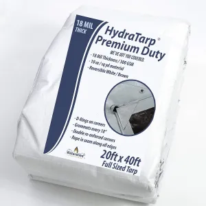 Watershed Innovations HydraTarp 18 mil Heavy Duty White/Brown Waterproof Reversible Tarp with D-Rings, 20 ft by 40 ft