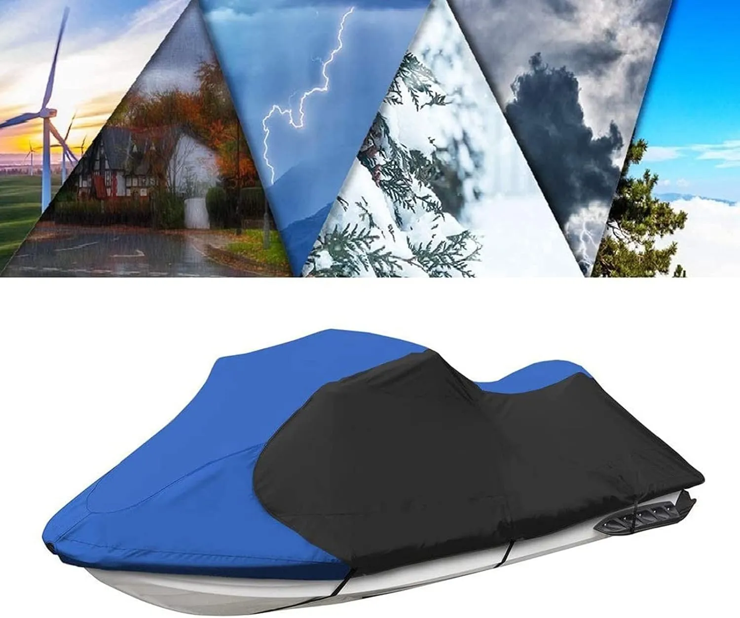Weatherproof Jet Ski Covers, All Weather Protecive Cover Trailerable Jet Ski Cover 600D Oxford UV Protected Boat Cover Waterproof UV Protected Dustproof Boat Cover,Blue Black,XL