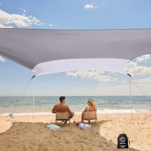 WEKAPO Beach Shade Canopy, 7x7 FT Beach Tent Sun Shelter with 4 Poles, Large Sand Shovel and Ground Pegs, UPF 50  Outdoor Shade for Camping Trips, Fishing (Grey, 7x7 FT 4 Pole)