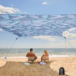 WEKAPO Beach Tent Sun Shelter - Easy Setup Beach Canopy with 4 Sturdy Poles, Large Sandbags and Shovel, 7'1'' Tall, Windproof Sun Shade for Backyard and Camping, UPF 50  Protection