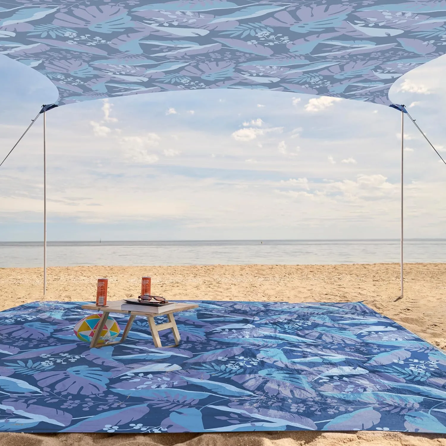 WEKAPO Beach Tent Sun Shelter - Easy Setup Beach Canopy with 4 Sturdy Poles, Large Sandbags and Shovel, 7'1'' Tall, Windproof Sun Shade for Backyard and Camping, UPF 50  Protection
