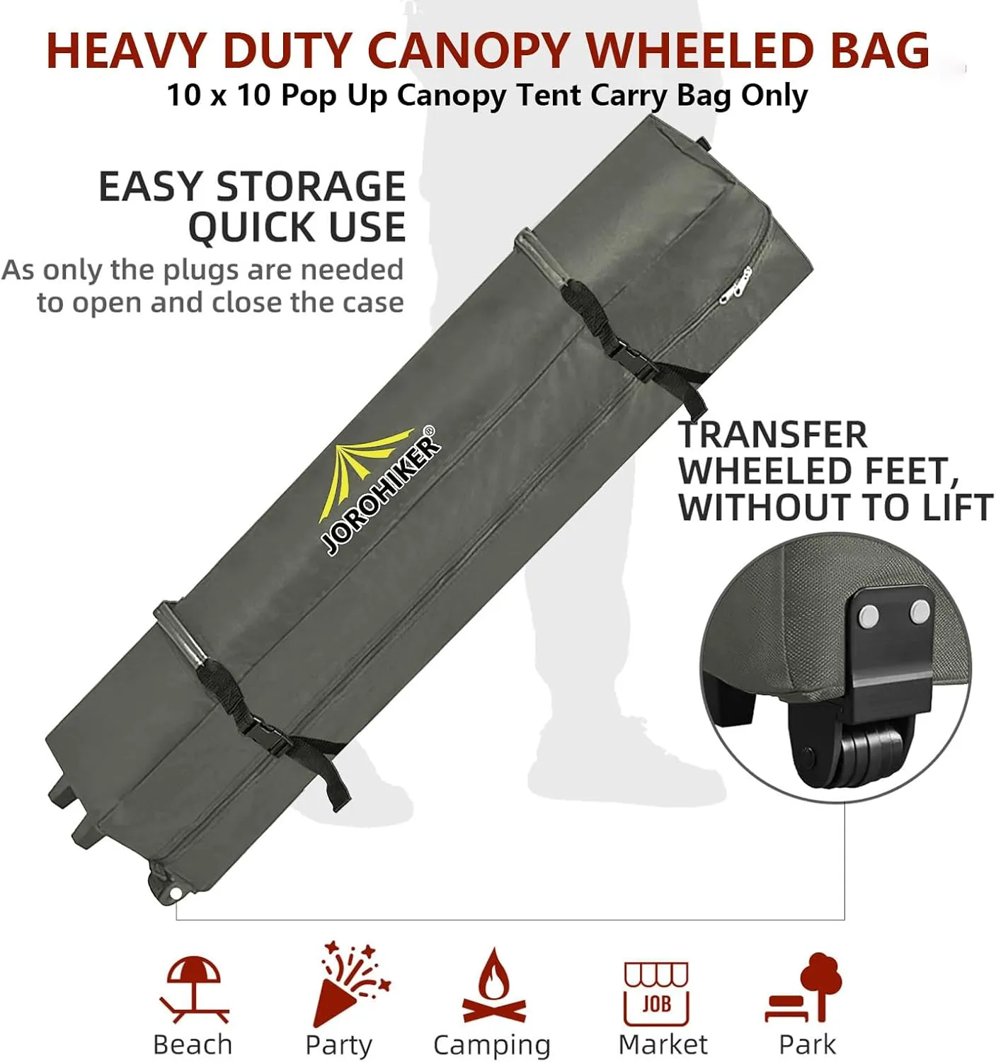 Wheeled Carry Bag for 10x10 Canopy Instant Tent,Heavy Duty Pop up Canopy Tent Universal Rolling Storage Bag with Handles,Black