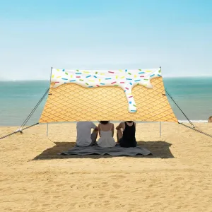 White Ice Cream Waffle Beach Camping Tent Sun Shelter for Whole Family, Summer Beach Shade Canopy with UPF50  UV Protection,Easy Set Up and Carry,Outdoor Shade for Trips, Fishing, Backyard Fun P