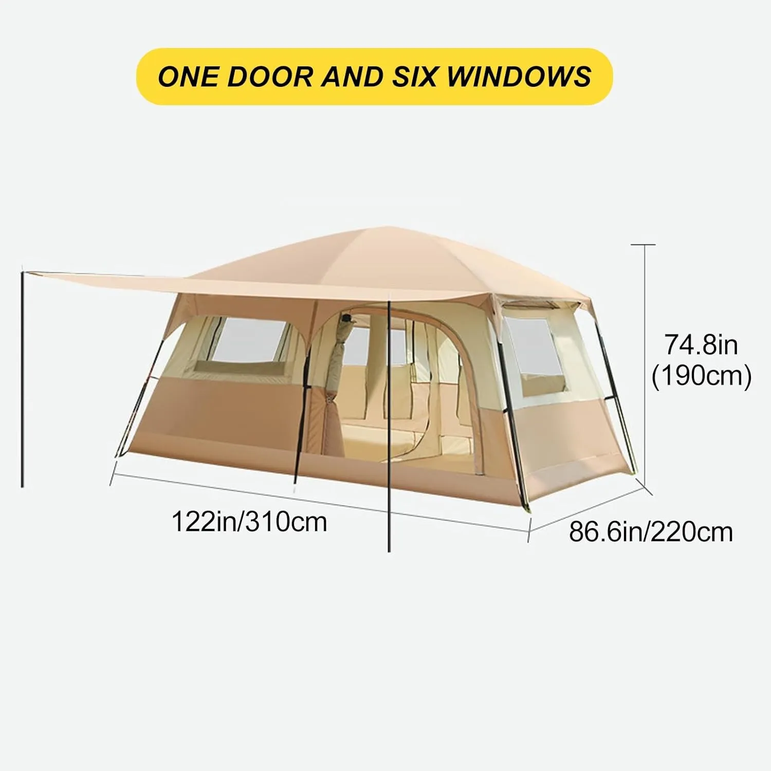 WHYATT 12 Person Camping Tent, Tent Waterproof, Backpacking Tent, Multi Room Tent, Outdoor Large Tents for Picnic, Camping, Family