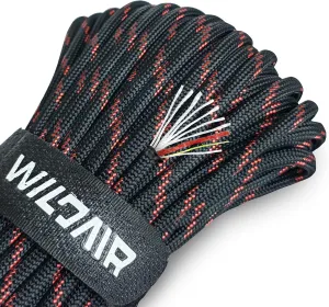 WILDAIR Paracord Survival Paracord Parachute Fire Cord Survival Ropes 4-in-1 U.S. Military Type III with Integrated Fishing Line Fire-Starter Tinder