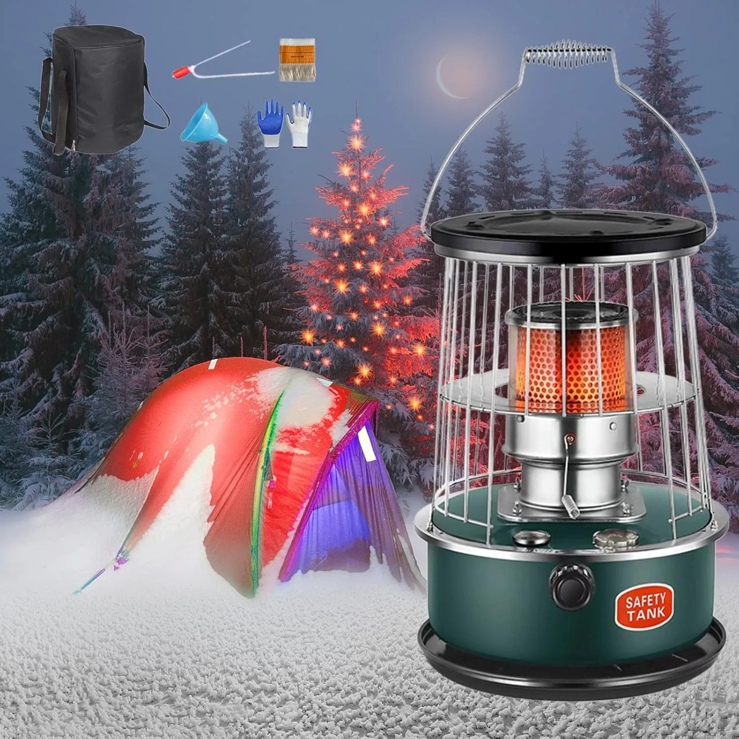 with Spare Wick and Storage Bag, Non-Electric Portable Kerosene Stove, Adjustable fire Power, high-Efficiency Heating Outdoor Camping Stove (Color : Dark Green)