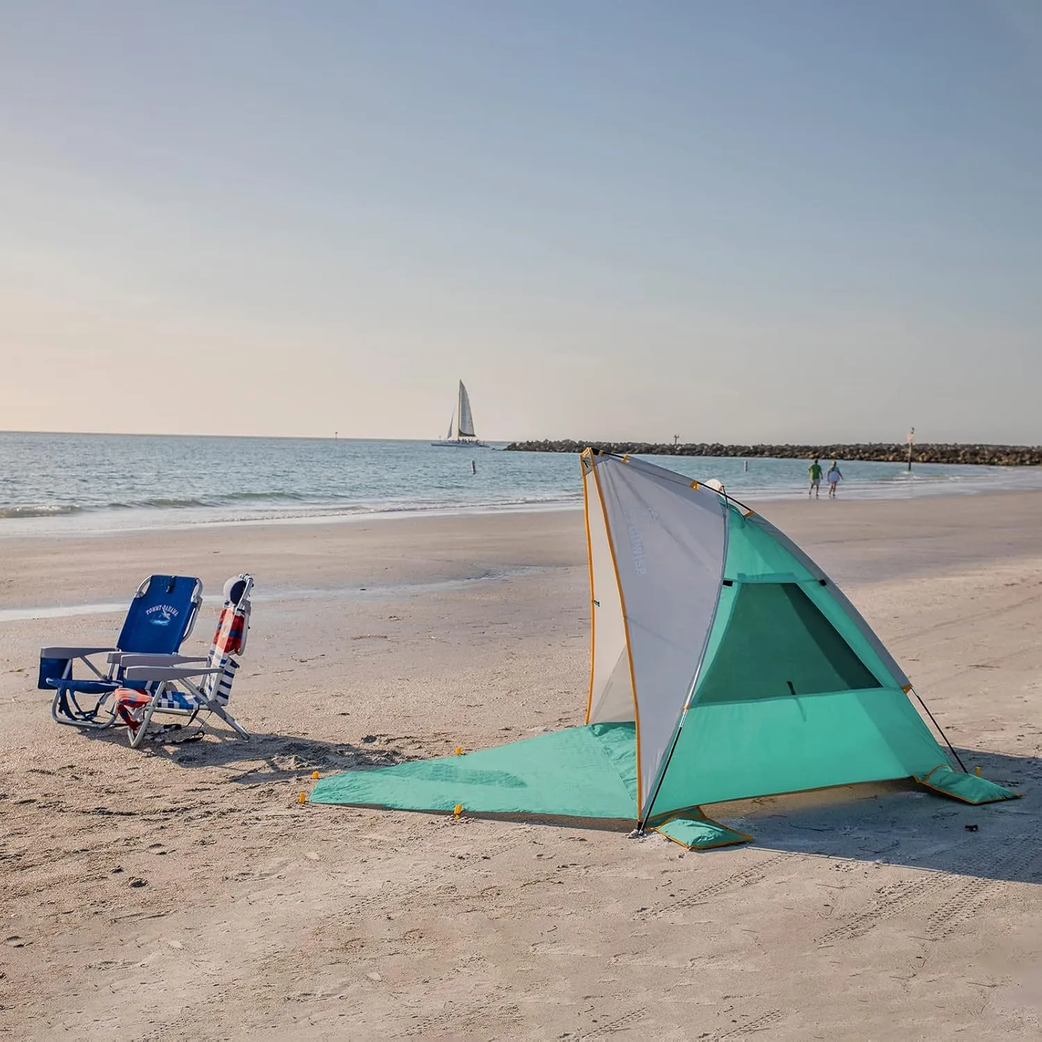 WolfWise 2-3 Person Portable Beach Tent UPF 50  Sun Shade Canopy Umbrella with Extendable Floor, Mint Green