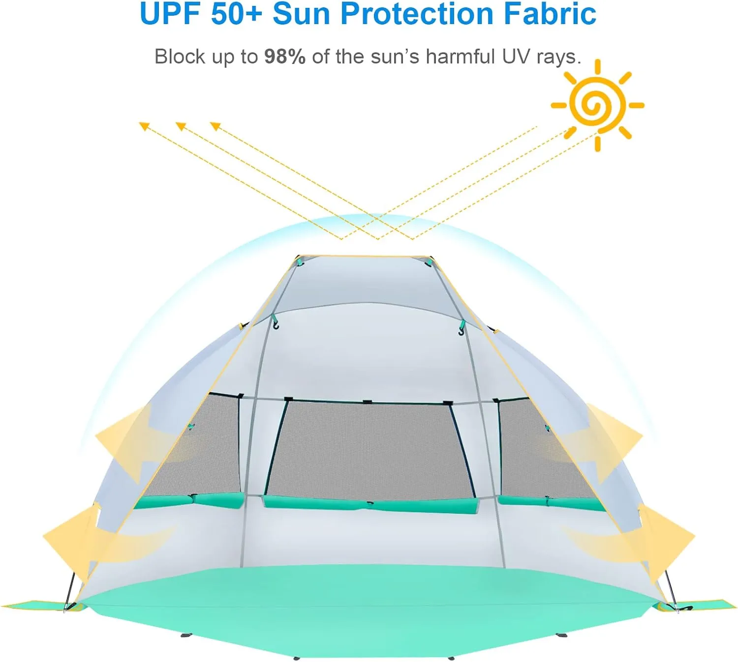 WolfWise 2-3 Person Portable Beach Tent UPF 50  Sun Shade Canopy Umbrella with Extendable Floor, Mint Green