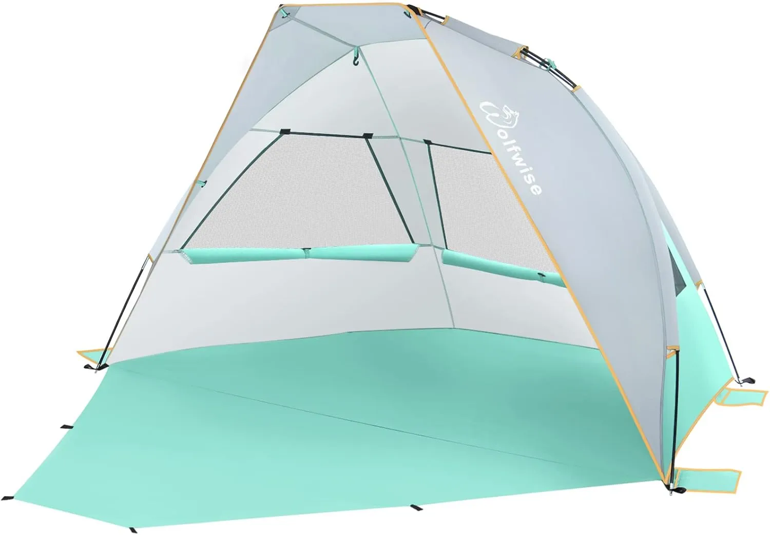 WolfWise 2-3 Person Portable Beach Tent UPF 50  Sun Shade Canopy Umbrella with Extendable Floor, Mint Green