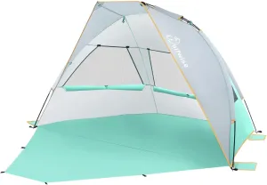 WolfWise 2-3 Person Portable Beach Tent UPF 50  Sun Shade Canopy Umbrella with Extendable Floor, Mint Green