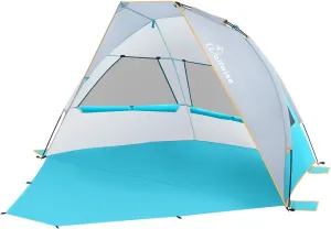WolfWise 6-7 Person Portable Beach Tent UPF 50  Sun Shade Canopy Umbrella with Extendable Floor, Blue