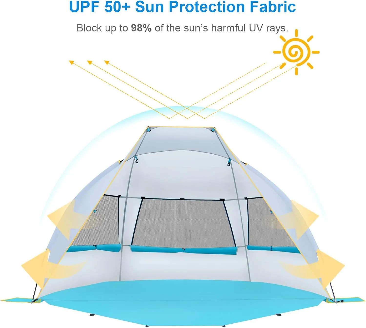 WolfWise 6-7 Person Portable Beach Tent UPF 50  Sun Shade Canopy Umbrella with Extendable Floor, Blue