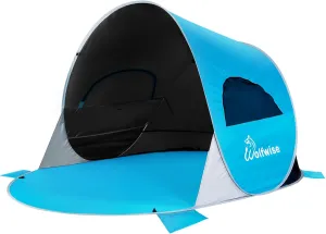 WolfWise UPF 50  Easy Pop Up 3-4 Person Beach Tent Sport Umbrella Instant Sun Shelter Tent Sun Shade Canopy, Dark Shelter-Blue