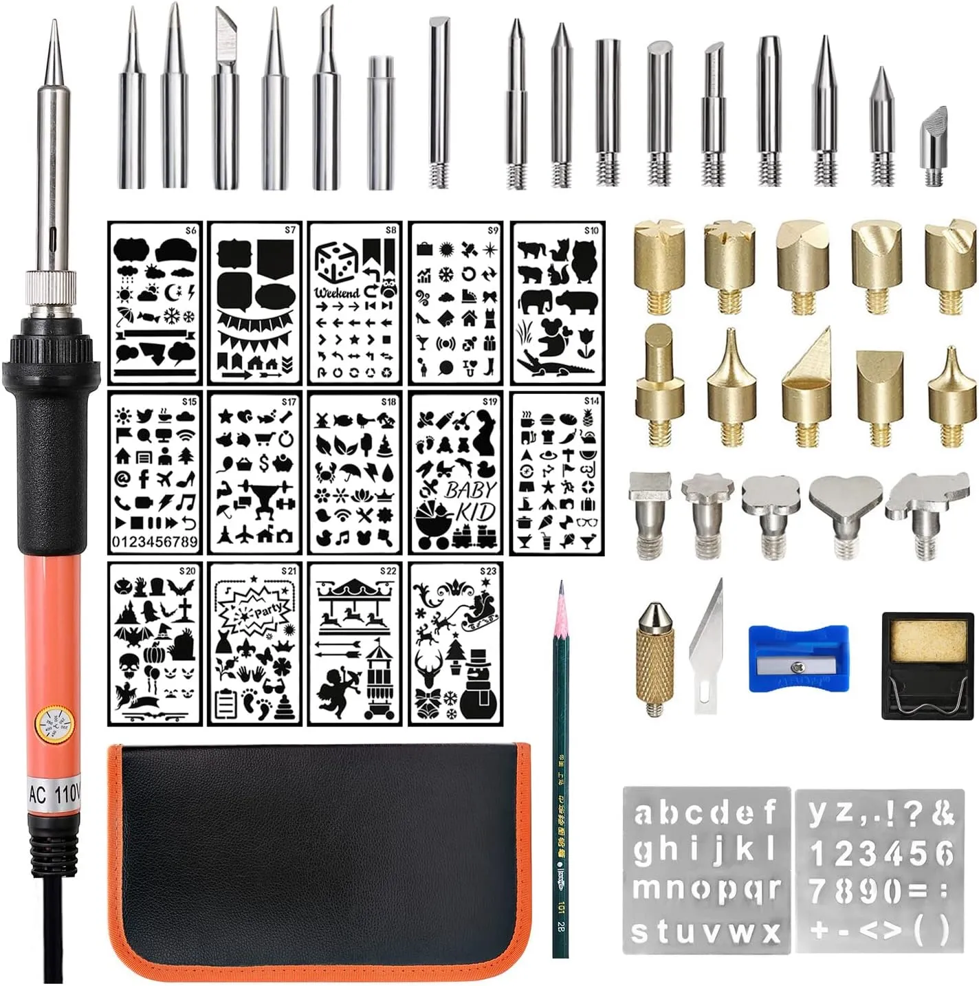 Wood Burning Kit Woodburning Tool with Soldering Iron 54 PCS Woodburner Temperature Adjustable with Soldering Iron Set Pyrography Wood Burning Pen (54 PCS)