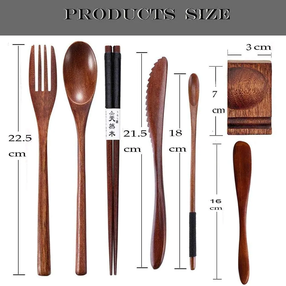 Wooden Utensils for Eating 24 Pcs Wooden Cutlery Set Reusable Cooking Travel Wooden Spoons Forks Lunch Utensils Silverware Set for Lunch Portable Wood Flatware Set for Eating