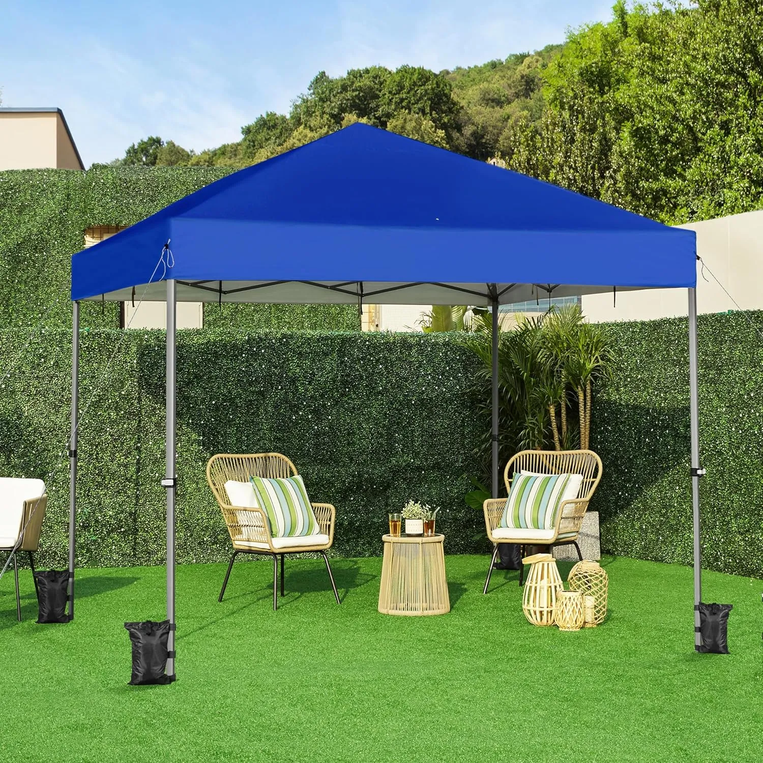 Yaheetech 12x12 Pop Up Canopy Easy Set-up Tent, Portable Outdoor Canopy Instant Tent, Commercial Gazebo with Wheeled Carry Bag & 4 Sandbags for Home, Party & Outdoor Activities, Blue