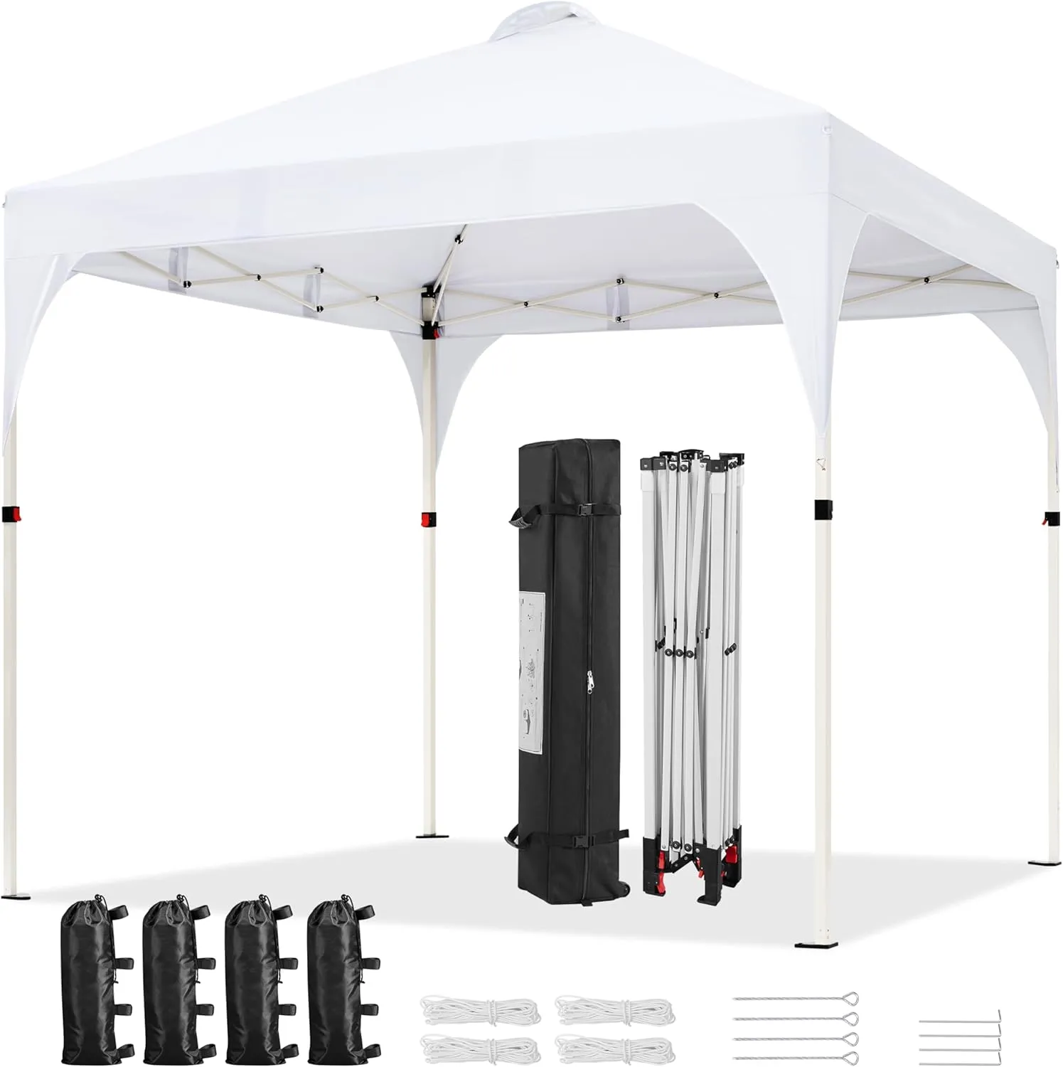 Yaheetech 6.6x6.6 Pop Up Canopy Tent with Vent, Easy Set Up Tent, Instant Sun Shelter Canopy with Wheeled Bag, 4 Sandbags, 8 Stakes & 4 Ropes, for Parties, Beach, Outdoor, White