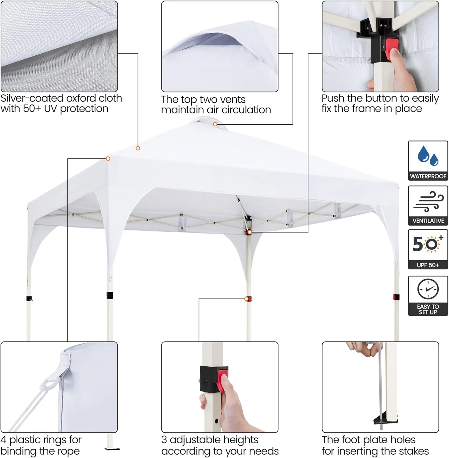Yaheetech 6.6x6.6 Pop Up Canopy Tent with Vent, Easy Set Up Tent, Instant Sun Shelter Canopy with Wheeled Bag, 4 Sandbags, 8 Stakes & 4 Ropes, for Parties, Beach, Outdoor, White