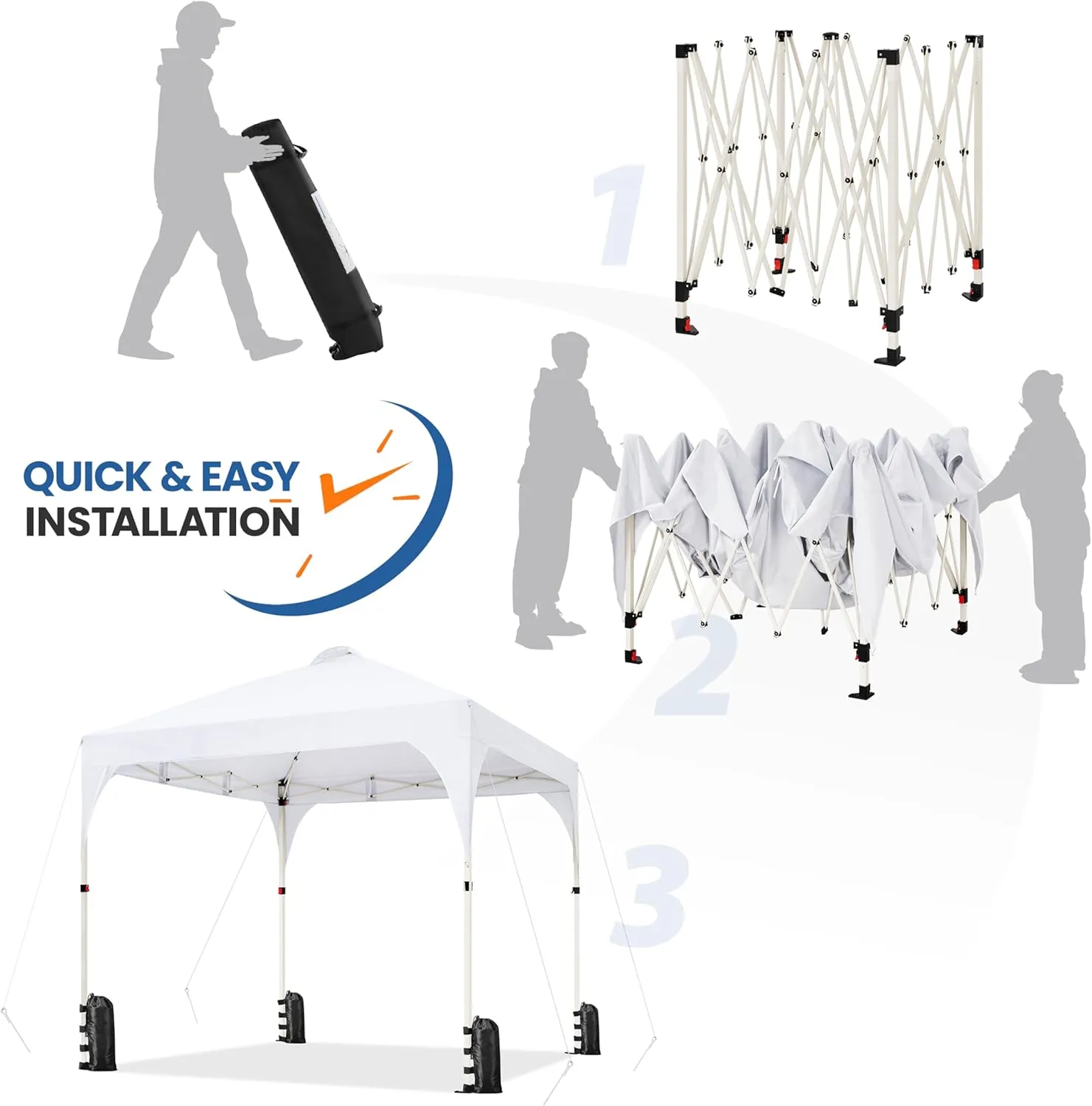 Yaheetech 6.6x6.6 Pop Up Canopy Tent with Vent, Easy Set Up Tent, Instant Sun Shelter Canopy with Wheeled Bag, 4 Sandbags, 8 Stakes & 4 Ropes, for Parties, Beach, Outdoor, White