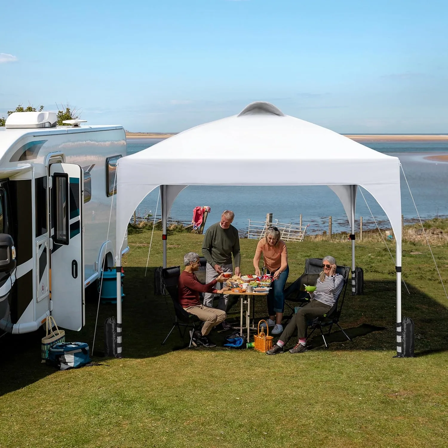 Yaheetech 6.6x6.6 Pop Up Canopy Tent with Vent, Easy Set Up Tent, Instant Sun Shelter Canopy with Wheeled Bag, 4 Sandbags, 8 Stakes & 4 Ropes, for Parties, Beach, Outdoor, White