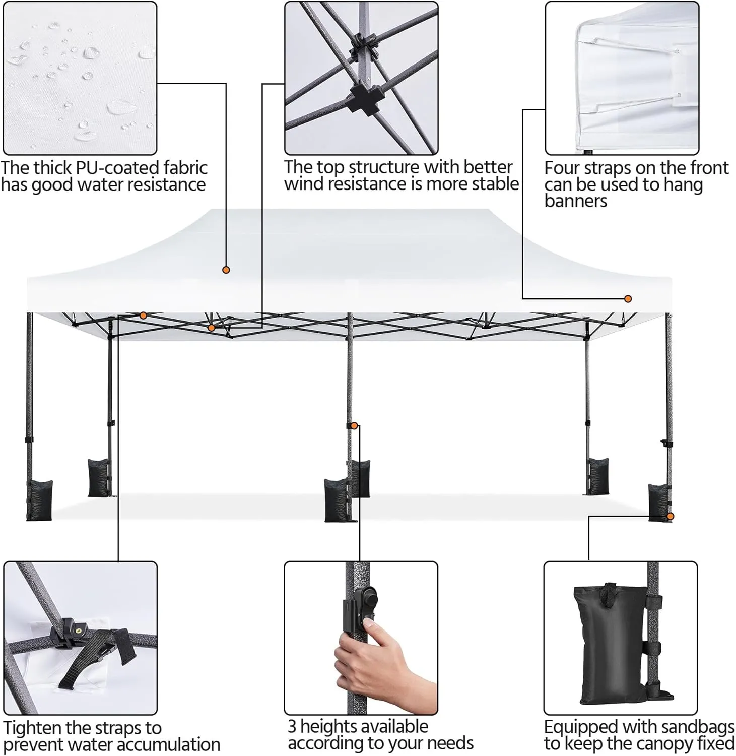 Yaheetech Heavy Duty Pop Up Canopy Tent, 10x20 Commercial Instant Shelter Tent for Wedding, Parties, Adjustable Outdoor Canopy with Wheeled Carry Bag, 6 Sandbags & 10 Stakes, White