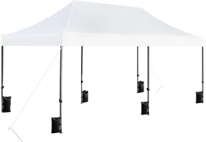 Yaheetech Heavy Duty Pop Up Canopy Tent, 10x20 Commercial Instant Shelter Tent for Wedding, Parties, Adjustable Outdoor Canopy with Wheeled Carry Bag, 6 Sandbags & 10 Stakes, White
