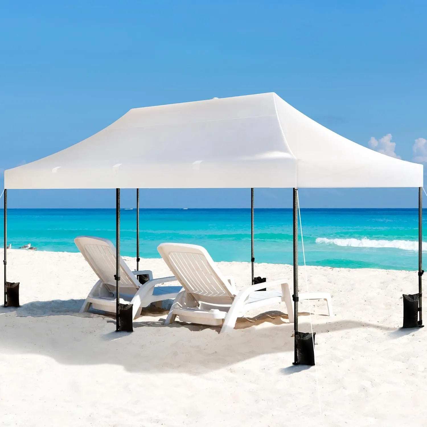 Yaheetech Heavy Duty Pop Up Canopy Tent, 10x20 Commercial Instant Shelter Tent for Wedding, Parties, Adjustable Outdoor Canopy with Wheeled Carry Bag, 6 Sandbags & 10 Stakes, White