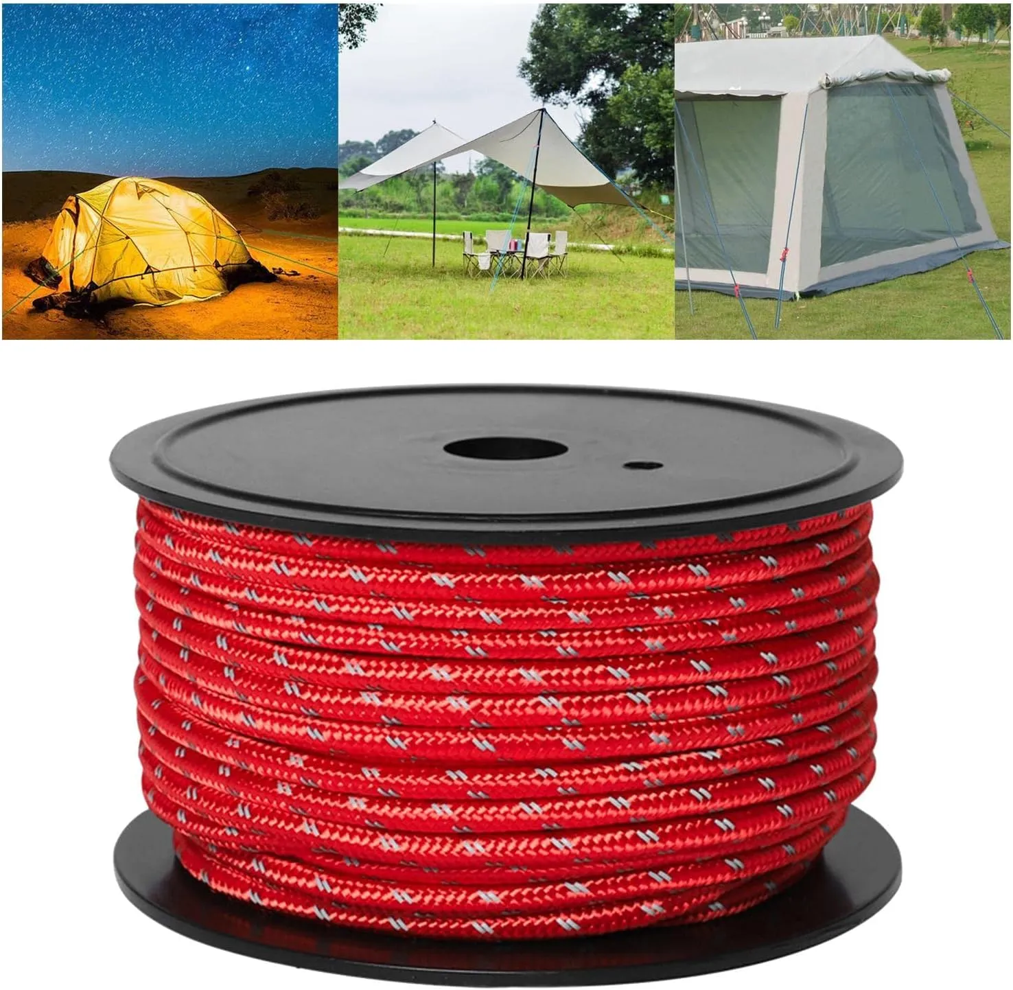 YIJU 30M 6mm Tent Guy Lines, Nighttime Visibility Camping Rope for Outdoor Use, Red