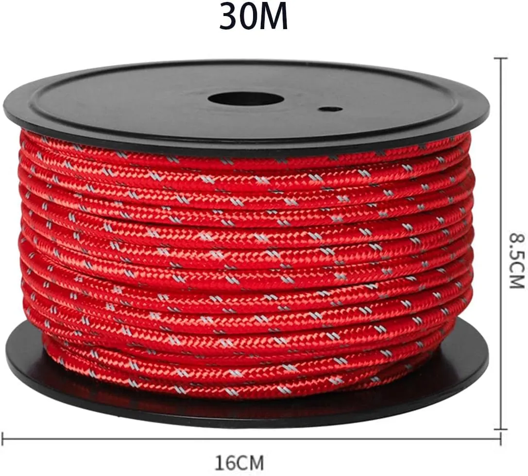 YIJU 30M 6mm Tent Guy Lines, Nighttime Visibility Camping Rope for Outdoor Use, Red