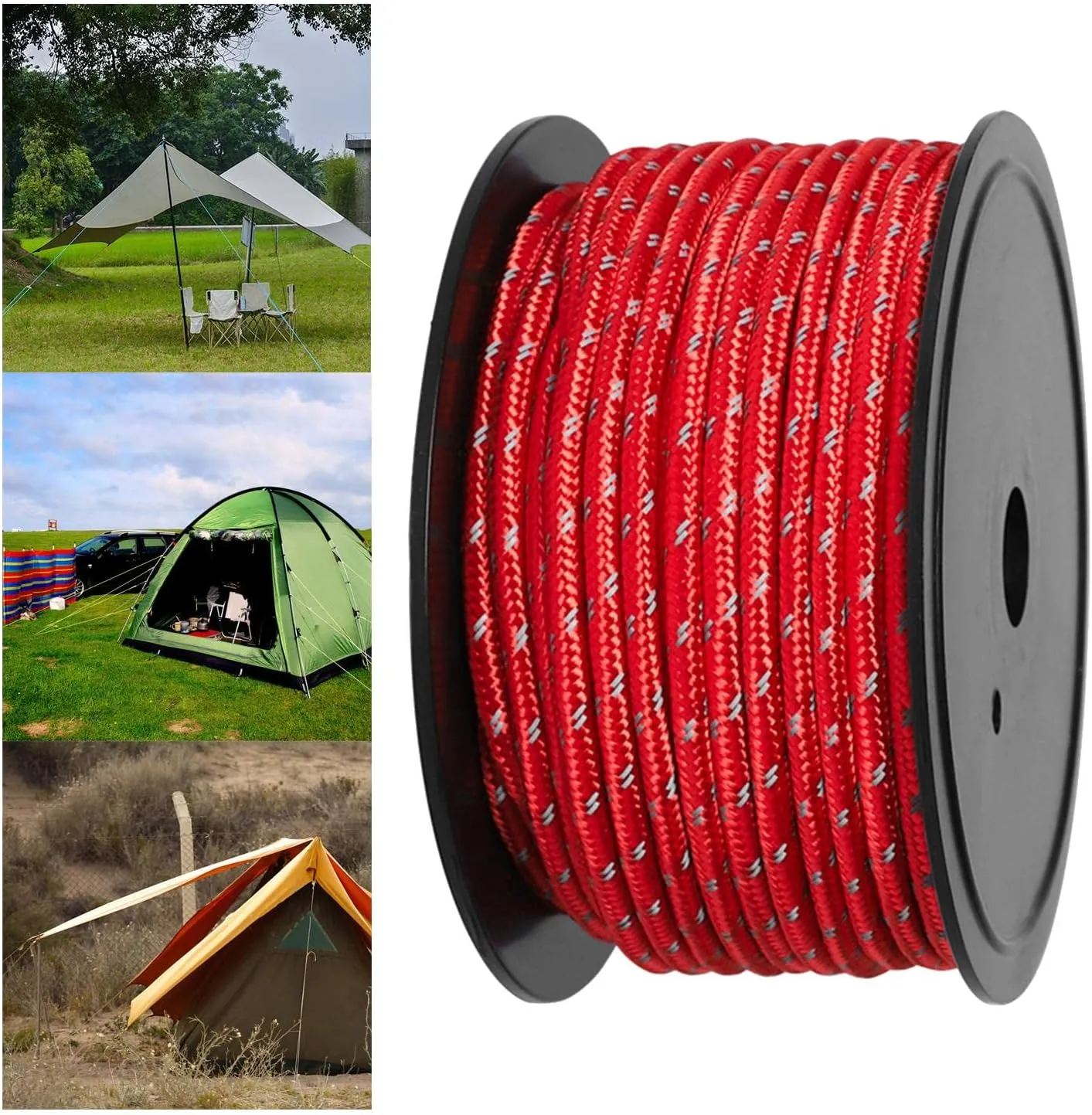 YIJU 30M 6mm Tent Guy Lines, Nighttime Visibility Camping Rope for Outdoor Use, Red