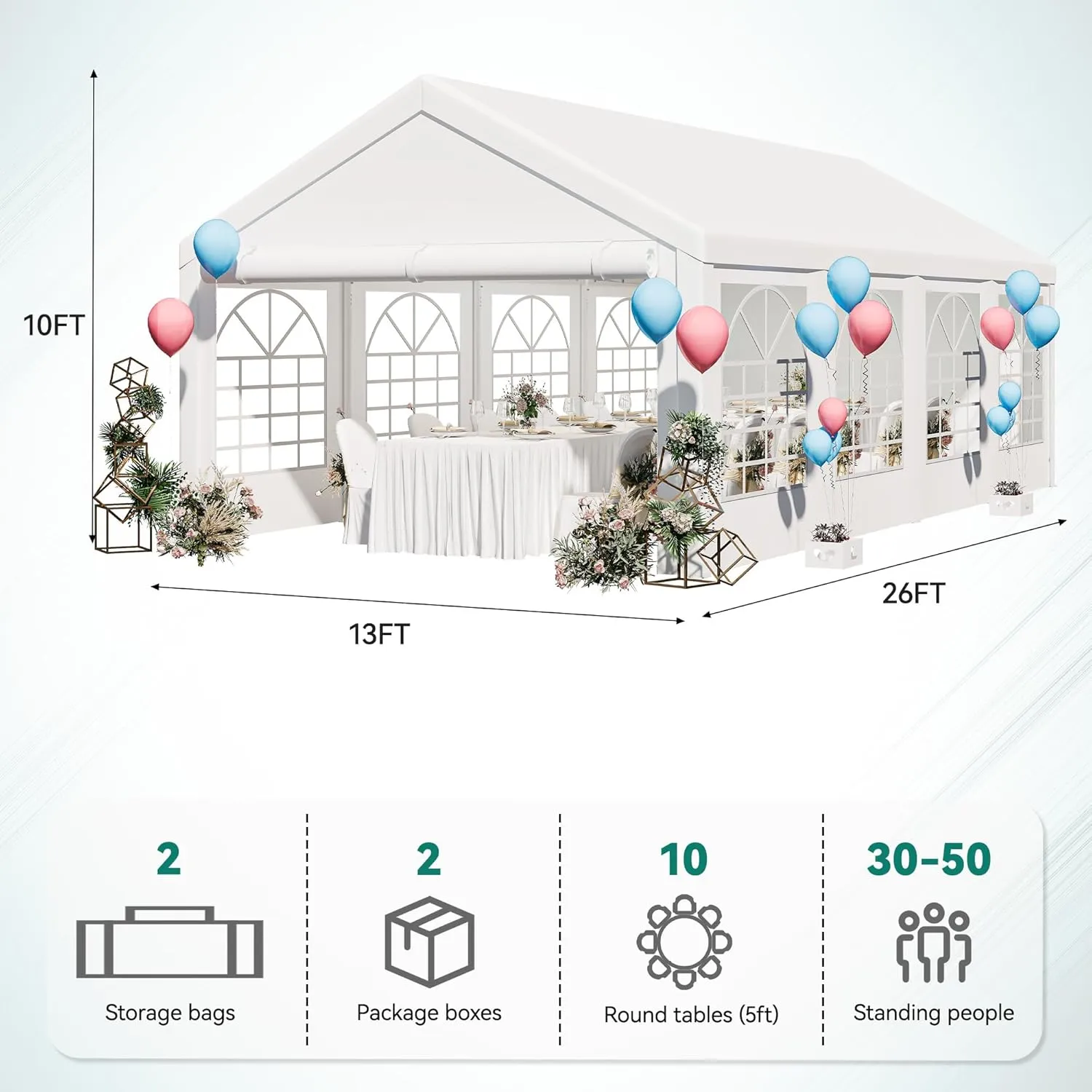 YITAHOME 13x26 ft Party Tent Outdoor Wedding Event Shelters Heavy Duty Upgraded Galvanized Canopy with Large White Roof, Removable Sidewalls & 2 Storage Bags