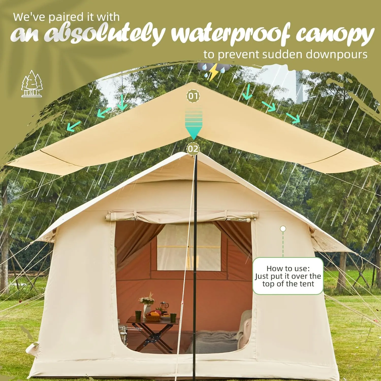 Yoleny 4/6/8/10/12 Person Inflatable Camping Tent with Extended Canopy, Mesh Windows & Pump, 4 Season Glamping Tent with 1-2 Room, Upgraded Waterproof Oxford, Easy Setup