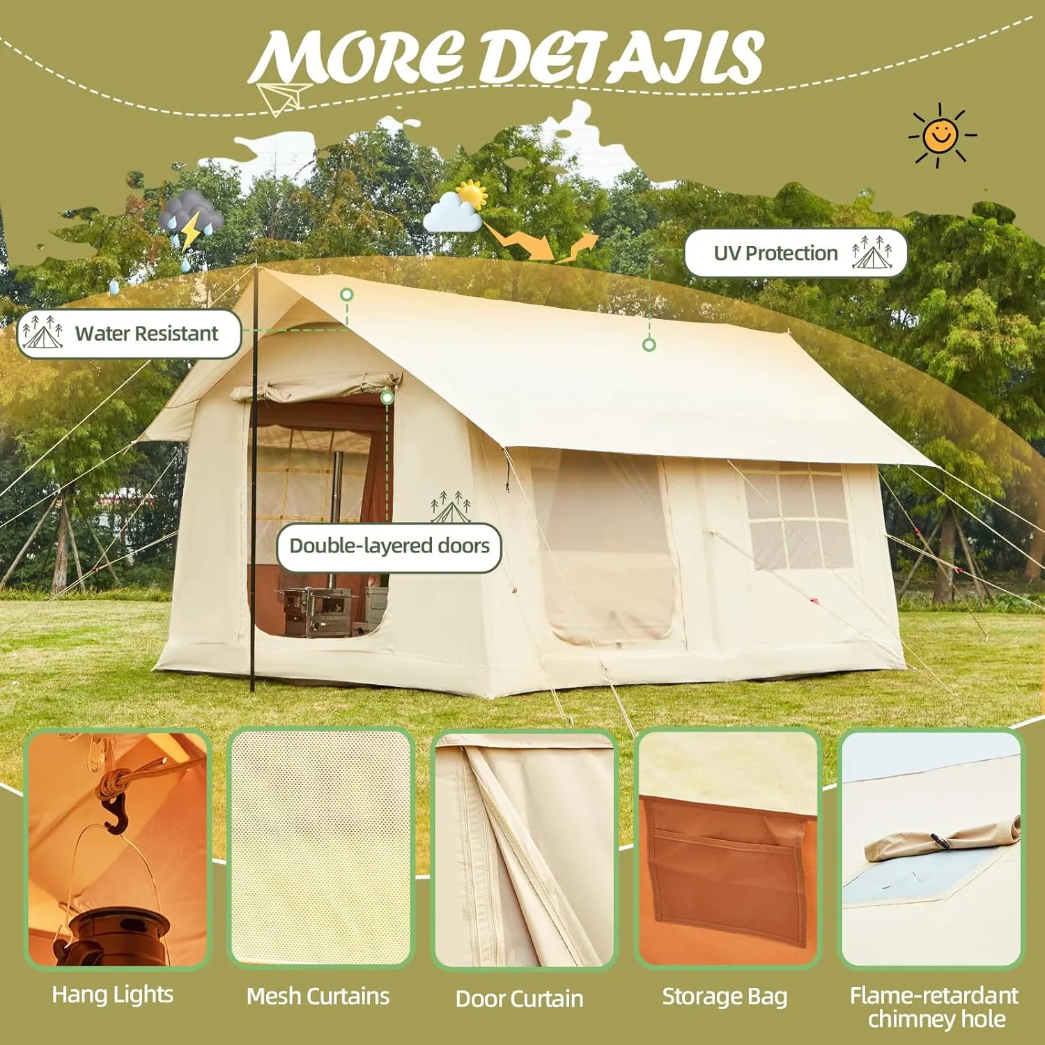 Yoleny 4/6/8/10/12 Person Inflatable Camping Tent with Extended Canopy, Mesh Windows & Pump, 4 Season Glamping Tent with 1-2 Room, Upgraded Waterproof Oxford, Easy Setup