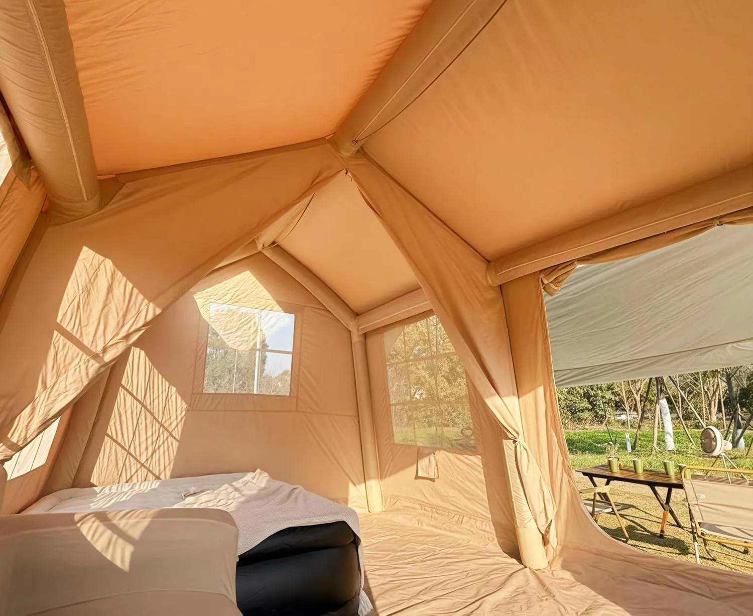 Yoleny 4/6/8/10/12 Person Inflatable Camping Tent with Extended Canopy, Mesh Windows & Pump, 4 Season Glamping Tent with 1-2 Room, Upgraded Waterproof Oxford, Easy Setup