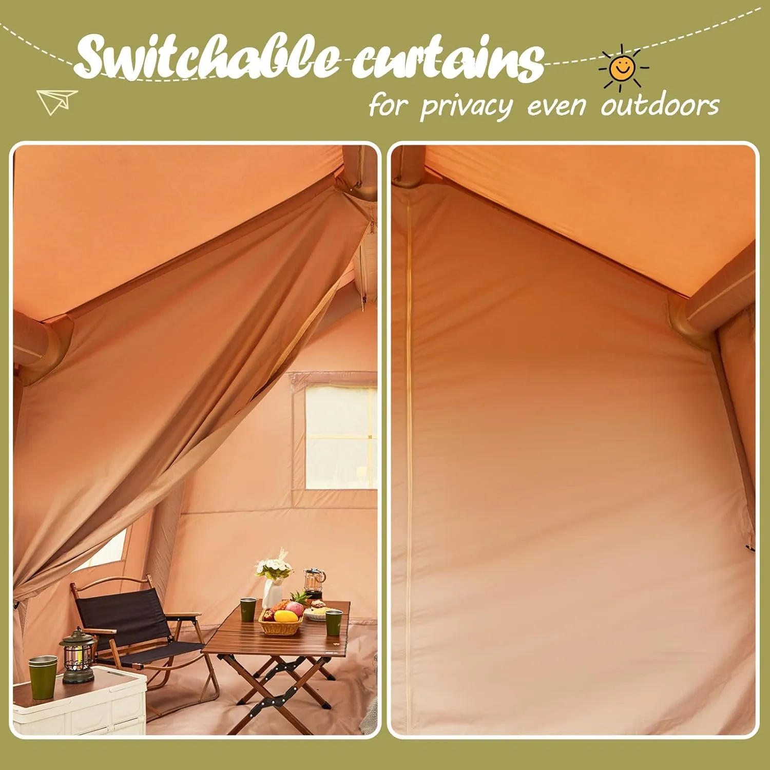 Yoleny 4/6/8/10/12 Person Inflatable Camping Tent with Extended Canopy, Mesh Windows & Pump, 4 Season Glamping Tent with 1-2 Room, Upgraded Waterproof Oxford, Easy Setup