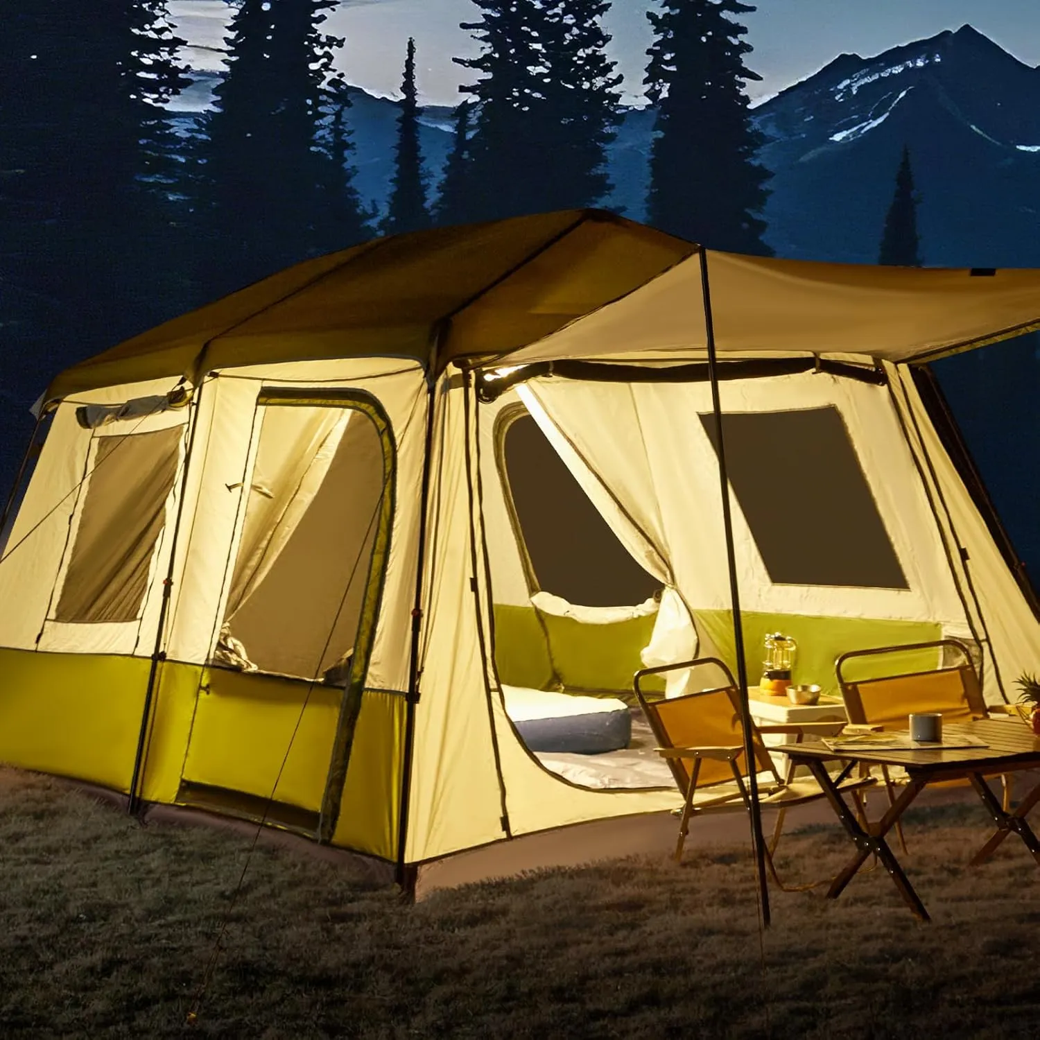 YOLENY Instant Cabin Tent 4/6/8/10 Person, Family Large Camping Tent, 60s Easy Setup with Rainfly & Waterproof Portable with Carry Bag for Family Activities, 4 Season