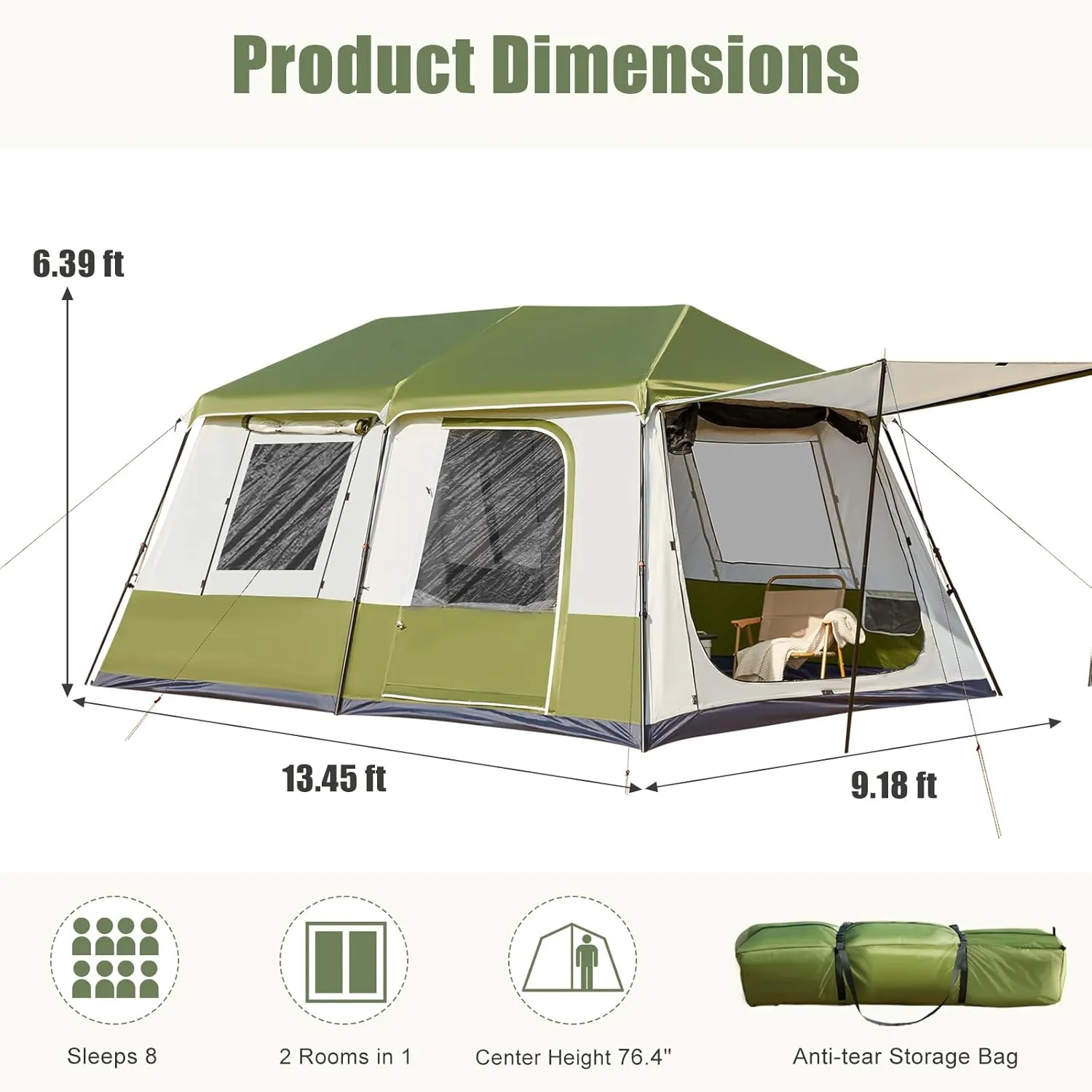 YOLENY Instant Cabin Tent 4/6/8/10 Person, Family Large Camping Tent, 60s Easy Setup with Rainfly & Waterproof Portable with Carry Bag for Family Activities, 4 Season