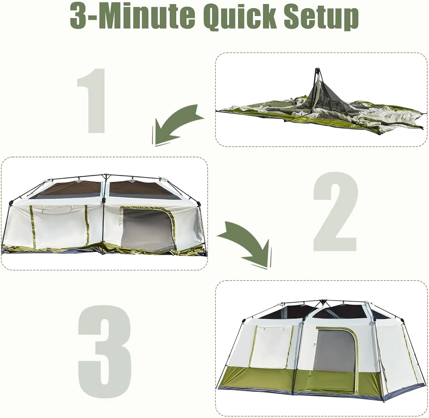 YOLENY Instant Cabin Tent 4/6/8/10 Person, Family Large Camping Tent, 60s Easy Setup with Rainfly & Waterproof Portable with Carry Bag for Family Activities, 4 Season