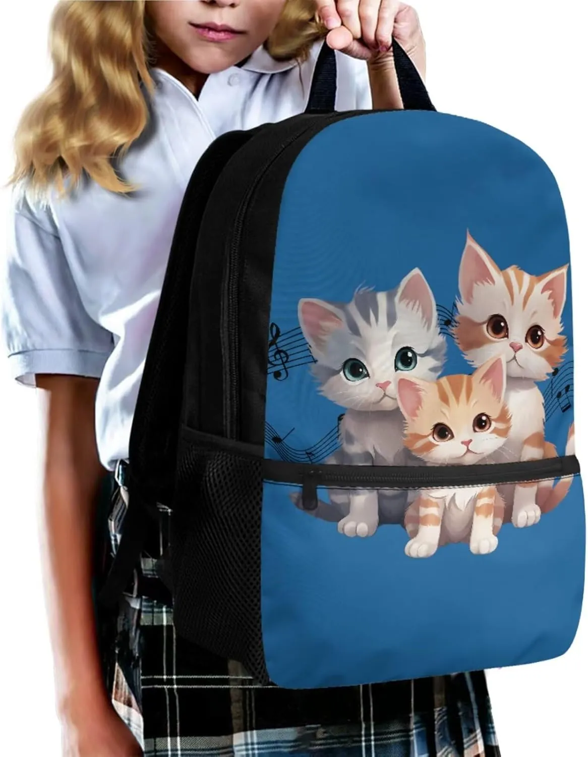 Ystardream 6th Grade Backpack Girls Blue Cat Girls Backpack And Lunch Box Set Kids Back Pack Purse for Women Elementary School Bookbag with Pencil Case Rucksack for Teens Child Back To School