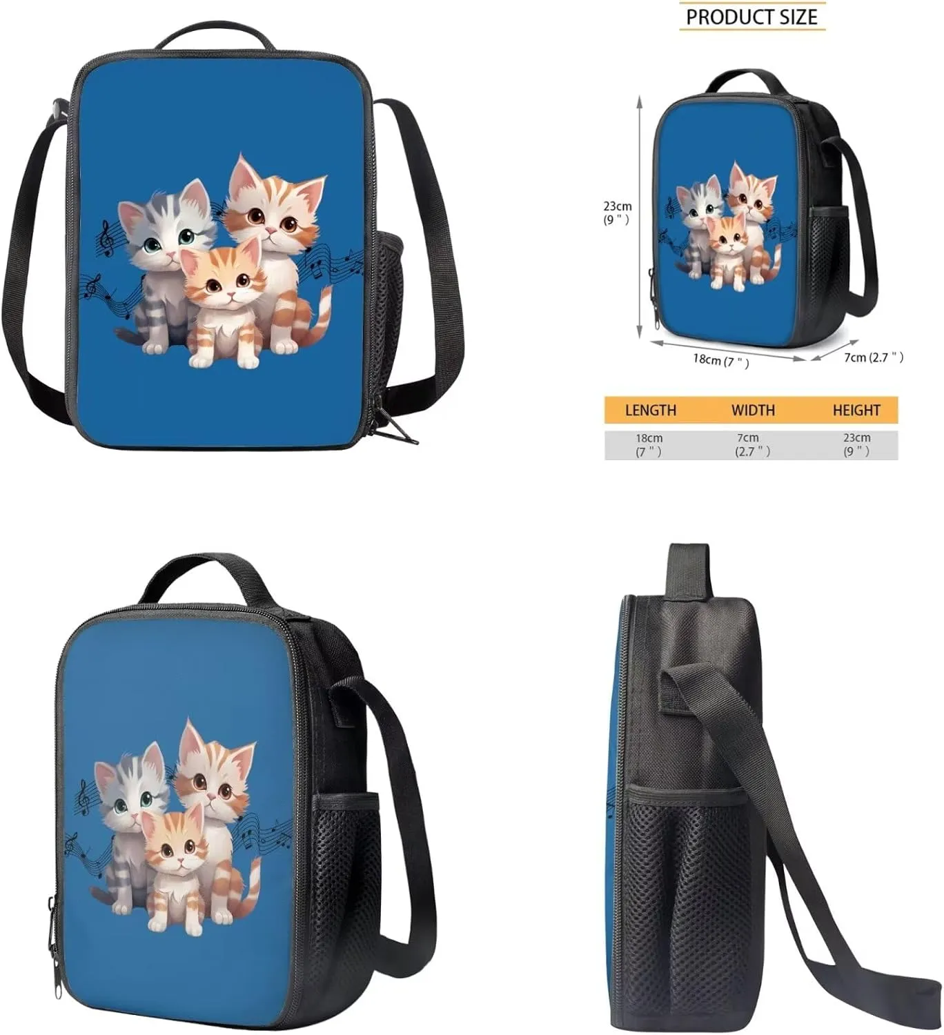 Ystardream 6th Grade Backpack Girls Blue Cat Girls Backpack And Lunch Box Set Kids Back Pack Purse for Women Elementary School Bookbag with Pencil Case Rucksack for Teens Child Back To School