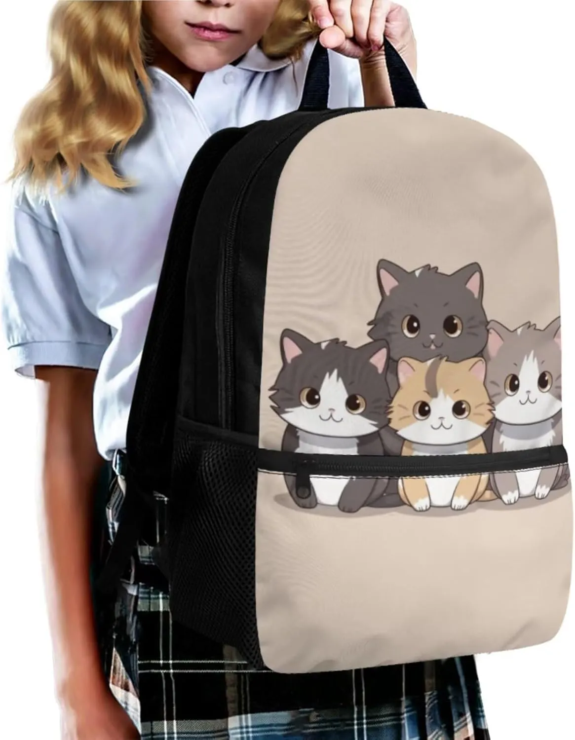 Ystardream Cartoon Cat Backpack for School Bookbag With Lunch Box School Bags for Girls with Key Chain7-10 Students Bookbags Girls Boys Lightweight School Supplies for Teen Girls