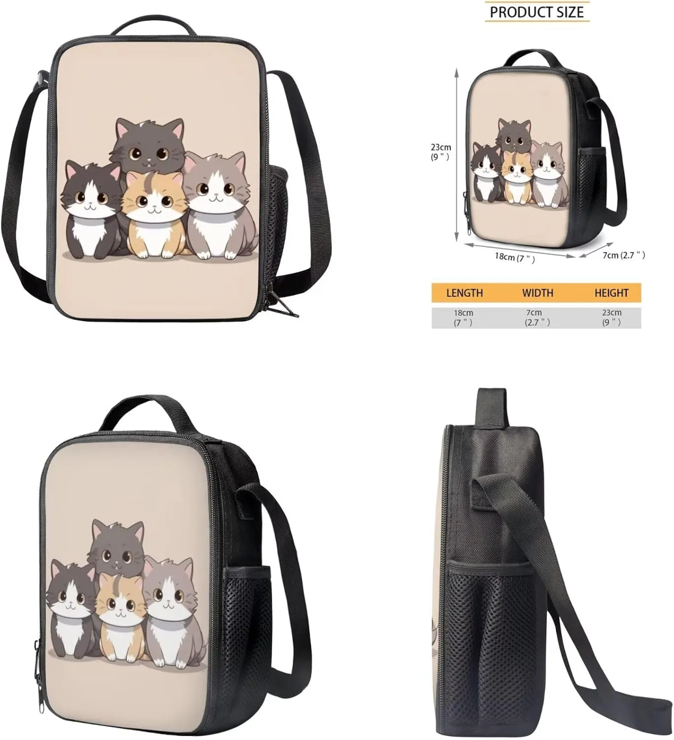 Ystardream Cartoon Cat Backpack for School Bookbag With Lunch Box School Bags for Girls with Key Chain7-10 Students Bookbags Girls Boys Lightweight School Supplies for Teen Girls
