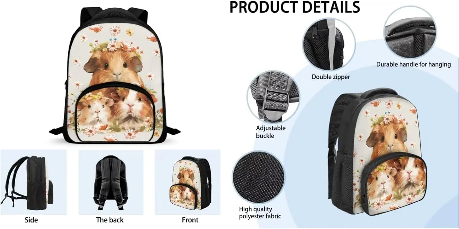 Ystardream Kawaii Hamster School Bag with Lunch Bag Kids Preschool Backpack for Girls Backpack Purse with Pencil Case Schoolbags Pink Rucksack for Teens Child Back To School