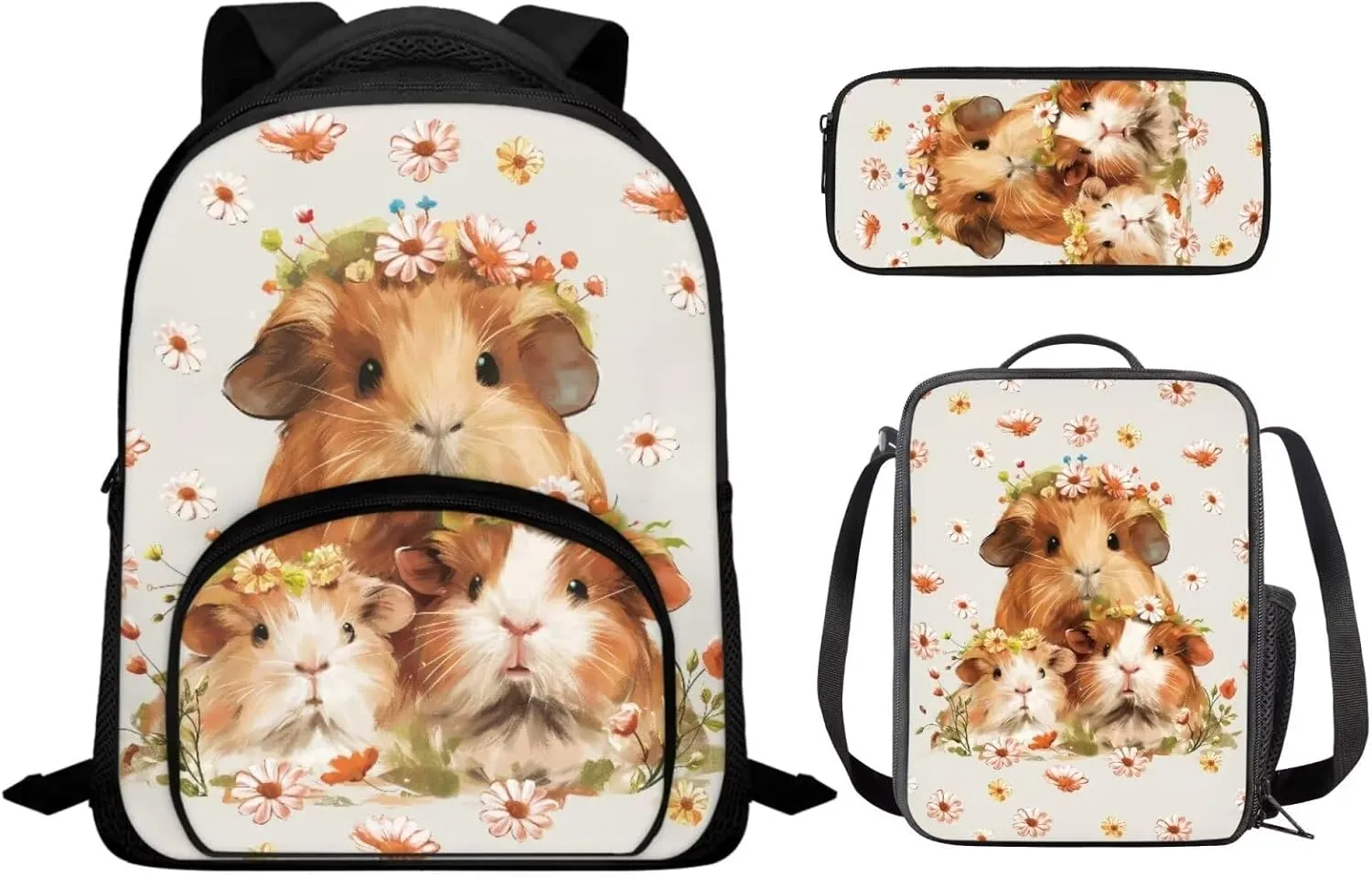 Ystardream Kawaii Hamster School Bag with Lunch Bag Kids Preschool Backpack for Girls Backpack Purse with Pencil Case Schoolbags Pink Rucksack for Teens Child Back To School
