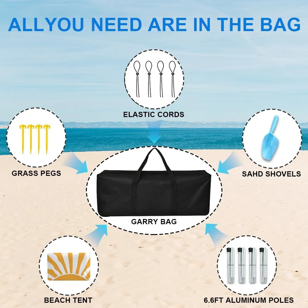 YUKIHOME Beach Tent Sun Shade Canopy Tent, UPF 50  Camping Beach Sun Shelter 10 x 10ft 4 Pole, Lightweight, Easy Set Up and Carry